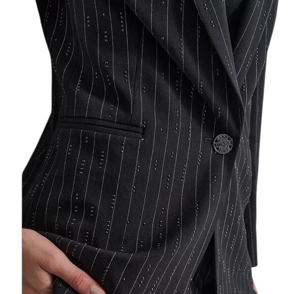 DKNY Women’s Studded Pinstriped Single Button Blazer Black Size 6 - Picture 3 of 3